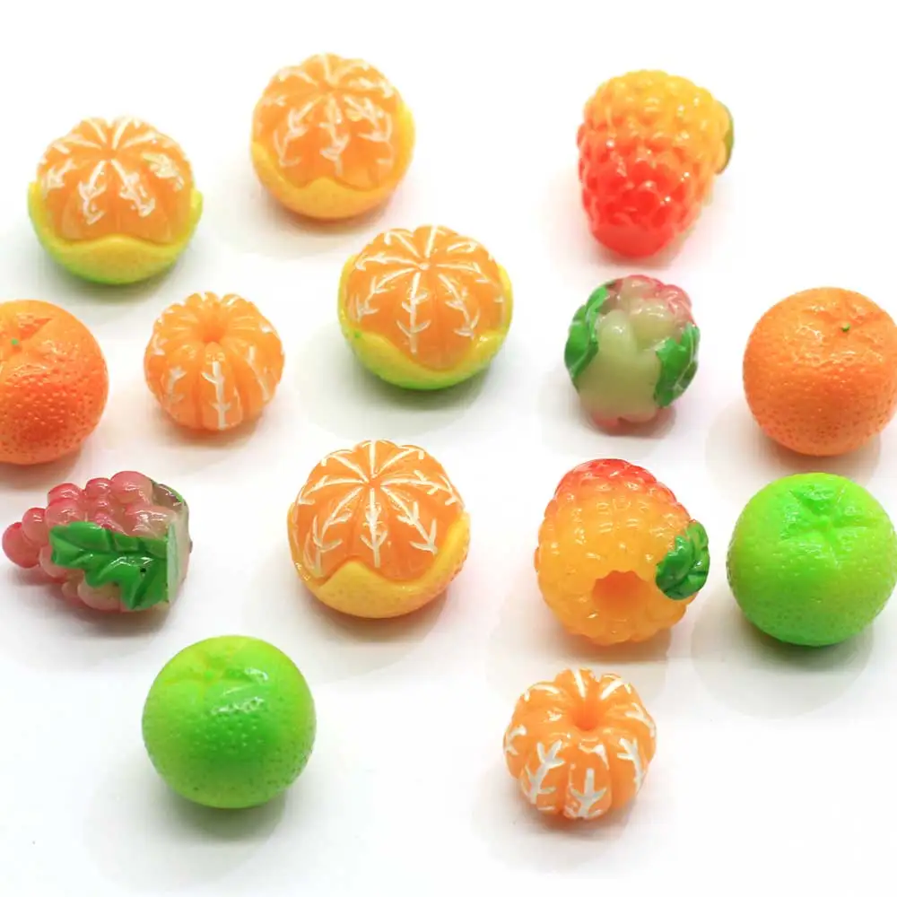 

100Pcs Miniature 3D Fruits Resin Cabochon Kawaii Simulation Food Orange Grape Strawberry Fruit Craft DIY Embellishment For Scra