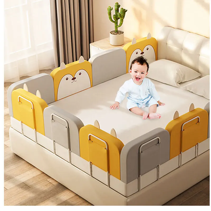 

Kids Steel Bed Fence, Kids Protection Bed Rail Bumper/, Pink/gray/yellow