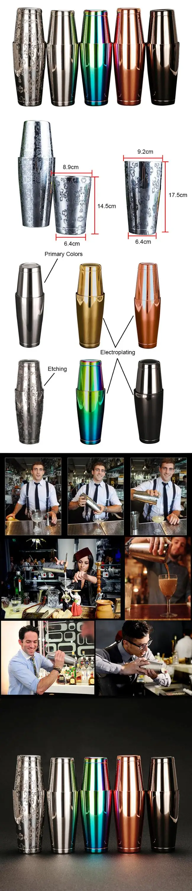 Custom Stainless Steel Black Boston Single Gift Cocktail Bar Shakers Bartender Rose Gold