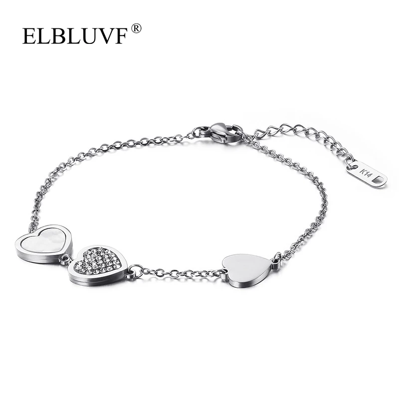 

ELBLUVF 2020 New 316L Stainless Steel Zircon Shell Gold Plated Fashion Love Heart Bracelets For Women, Gold /silver