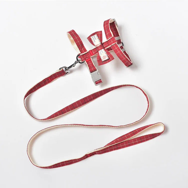 

PLJ-011 New Plaid Cat Walking Traction Rope Anti-stroke Dog Bow Chest Strap Pet Supplies, 4 colors