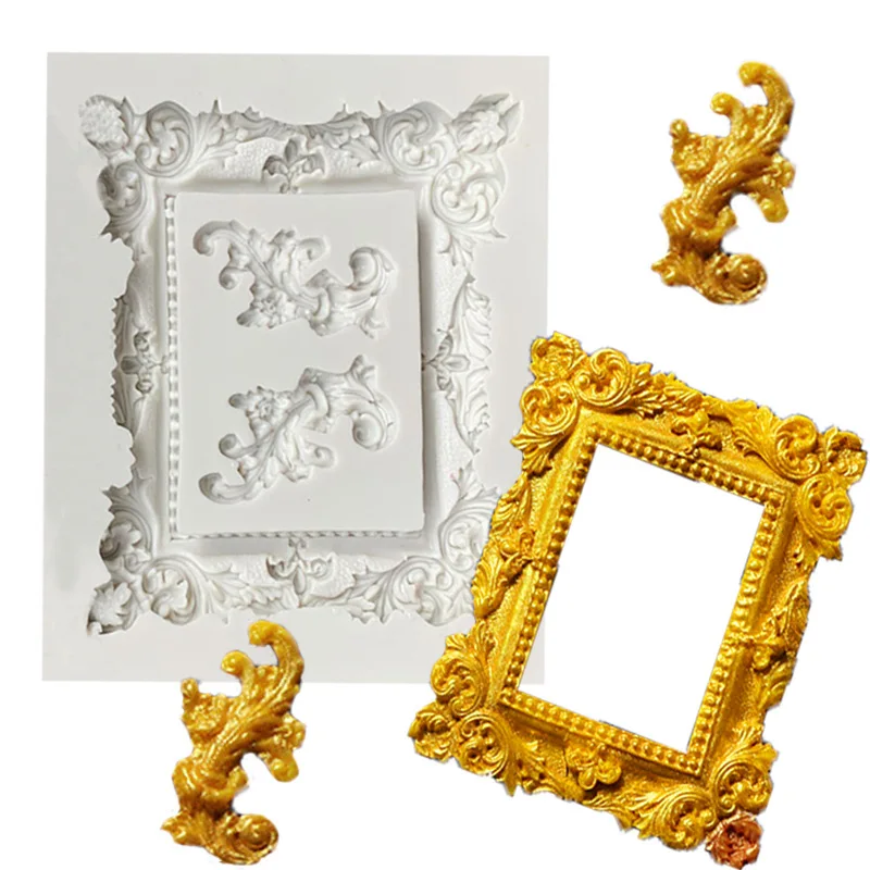 

European Style Mirror Retro Embossed Photo Frame Shape, Silicone Mold, Fondant Crafts Tool