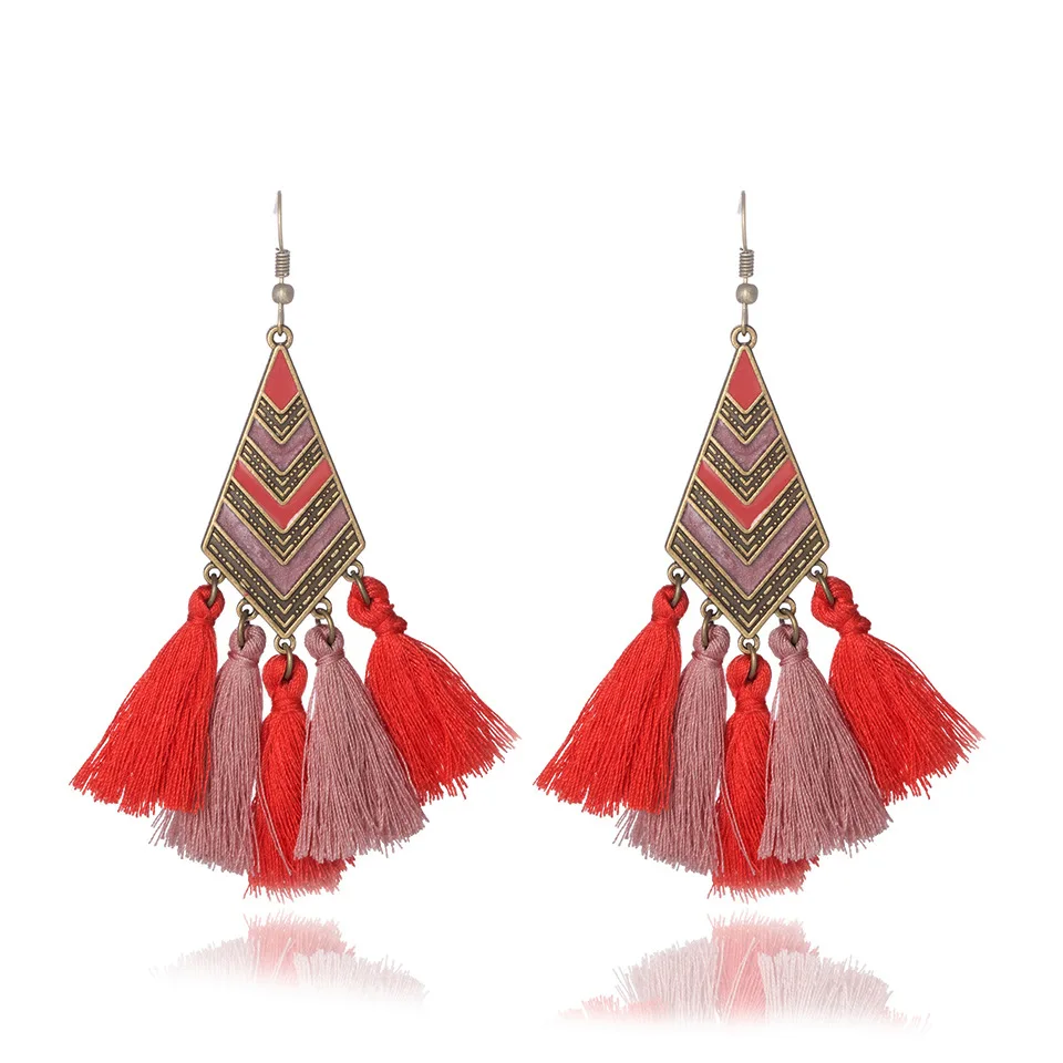 

New Trendy Fashion Vintage Enamel Handmade Tassel Hook Earrings Women Jewelry For Women, Green,red,black,blue,khaki