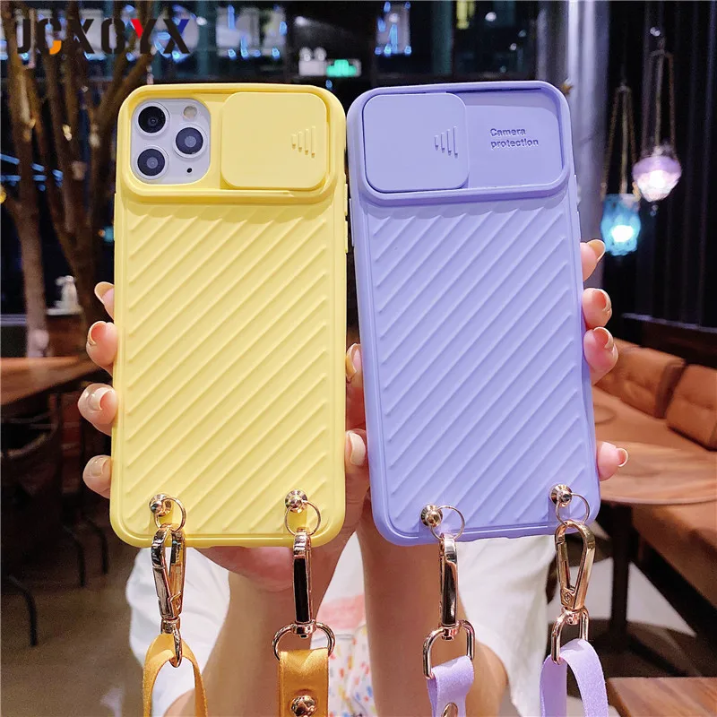 

Crossbody chain rope Lanyard Lens Slide Camera Protect Phone Case for iPhone 12 Pro 11 PRO MAX XR X XS SE 2020 6s 7 8 PLUS cover