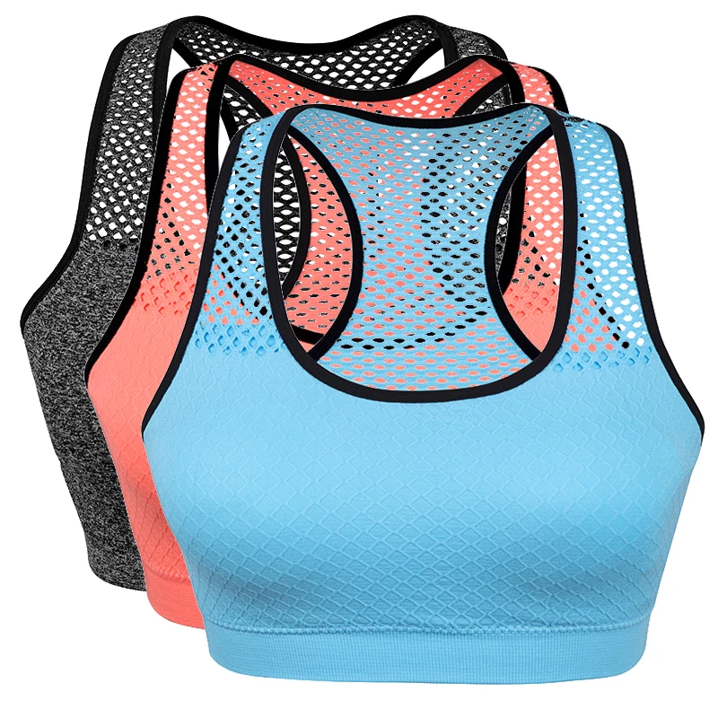 

Quick Dry Mesh Bras for Women Wireless Push Up Sports Top Shockproof Fitness Gym Removable Padded Yoga Bra
