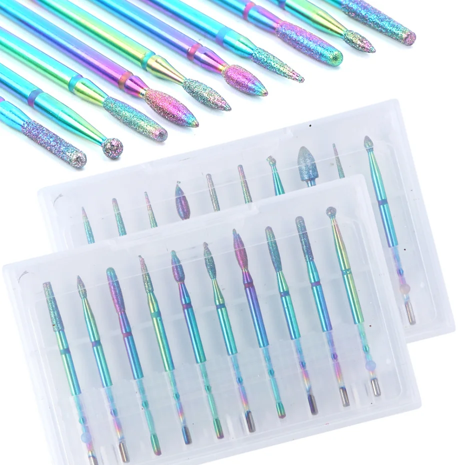 

10Pcs Rainbow Diamond Nail Drill Bit Set Manicure Rotary Burr Cuticle Bits Drill Accessories, Required