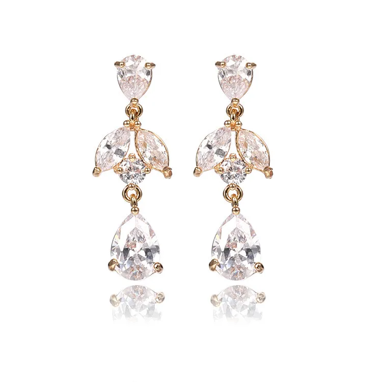 

Fashion Gold Flower Water Drop Leaf Crystal Zirconia Pendant Dangle Women Bridesmaid Earrings Gifts