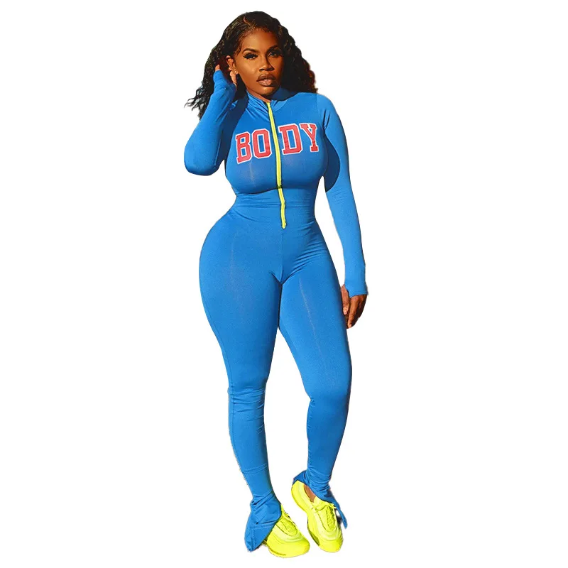 

Spring Bodycon Jumpsuit Fitted Bodysuits One Piece Women Jumpsuits Gym Fitness Slit Leg Jumpsuit Jogger Women 2021