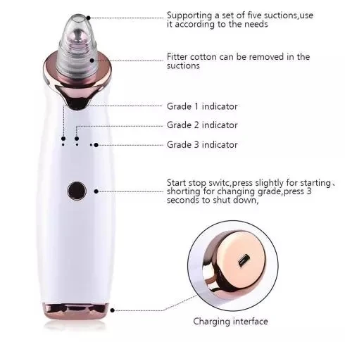 

Handheld Oxygen Water Circulation Small Bubbles Pore Cleanser Suction Blackhead Remover Vacuum Mini Beauty Instrument, Ivory white/rose gold