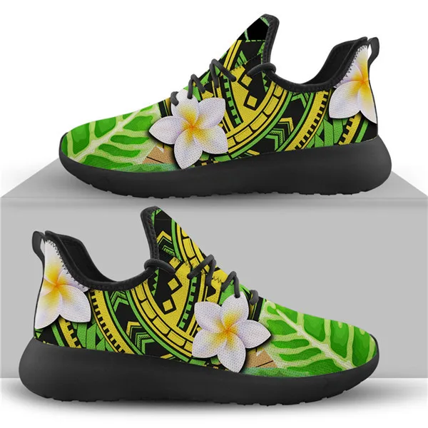 

New Arrivals Polynesian Traditional Tribal Plumeria Floral Pattern Athletic Mesh Breathable Sneaker Casual Shoes Women Low Price, Customized color