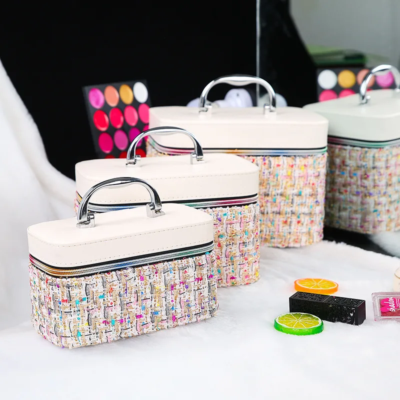 

Professional Colorful Weaving Storage Boxes Makeup Case Organizer Make Up Box Beauty Case Makeup Case Hard Shell, As picture show