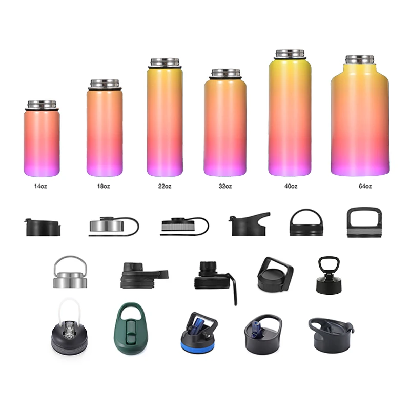 

Outdoor Sport Drinking Vacuum Flask Popular Gradient Insulated Stainless Steel Water Bottles 32 oz 64 oz, White pink blue black or customized colors