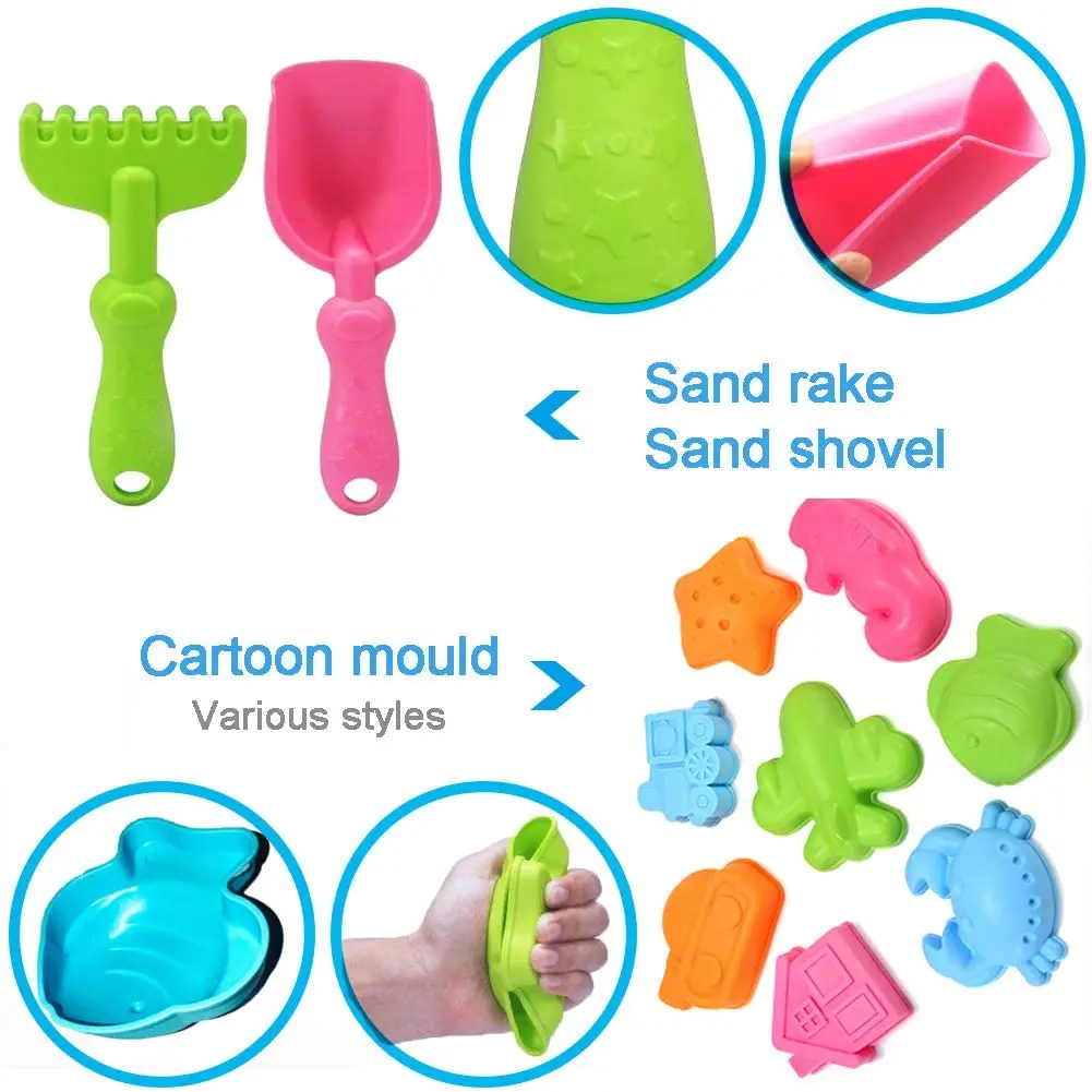 Dreamon 13PCS Set Beach Toys for Toddlers Soft Material Truck Molds with Mesh Bag Sand and Water Play,Assorted Colour 