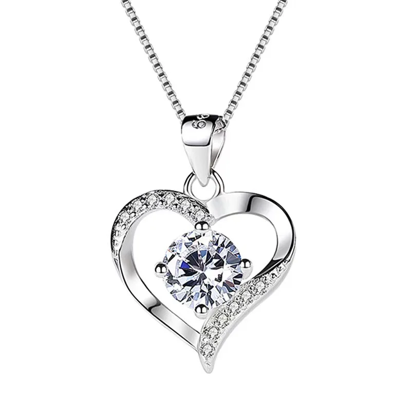 

Best Selling S925 Sterling Silver Zirconia Heart Necklace Fashion Crystal Sterling Silver Heart Pendant Necklace