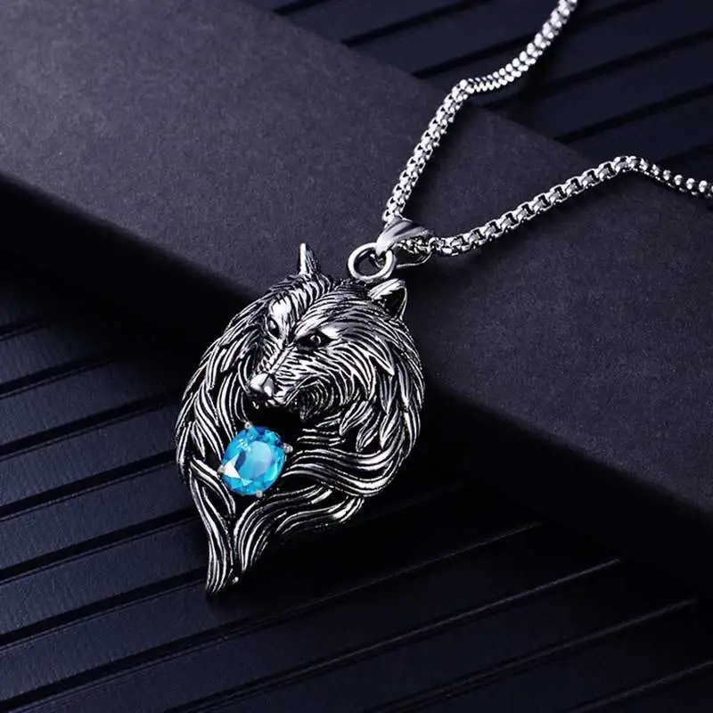 Mens necklace Jewelry Fashion Talk Crystal Necklace Time Wolf Totem Pendant Necklace New Men Necklace
