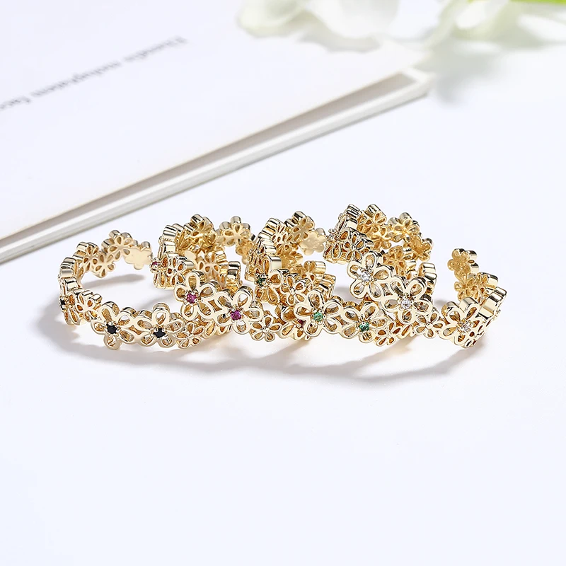 

Thumb Gilded Petal Perfection 18K Gold-Plated Hollow Flower Color Ring Aaa Cubic Zirconia Elegance Womens Rings Jewelry