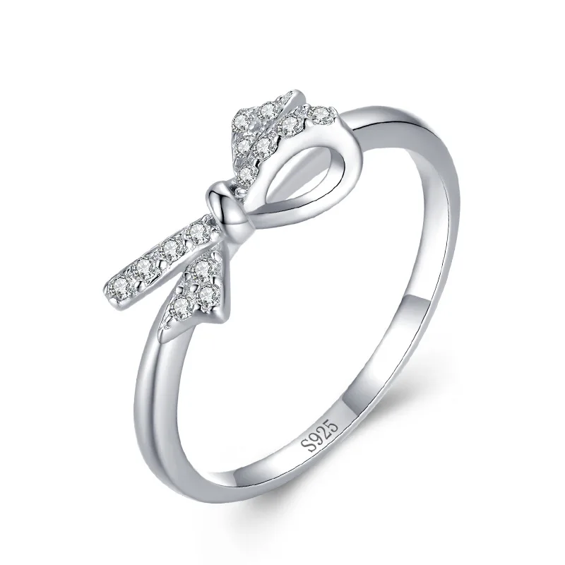 

Fashion custom full diamond bowknot 925 rings silver shaped trendy factory cz stone ring jewelry
