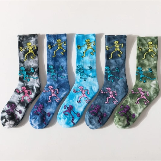 

REMOULD Hip Hop Colorful Sports Socks Unisex Custom Street Wear Skeleton Embroidery Long Tie Dye Socks, Custom color
