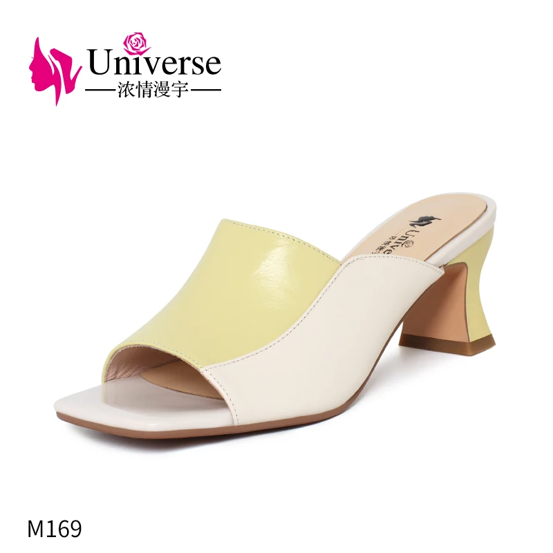 

M169 Genuine Leather High Heeled l Women Slipper shoes Wholesale, Black/white/yellow