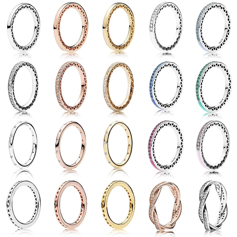 

NEW Hot Sale 100% 925 Sterling Silver & 14 Gold Color Pan Rings For Women Jewelry Rose Gold Drops Of Fashion DIY Wedding Ring