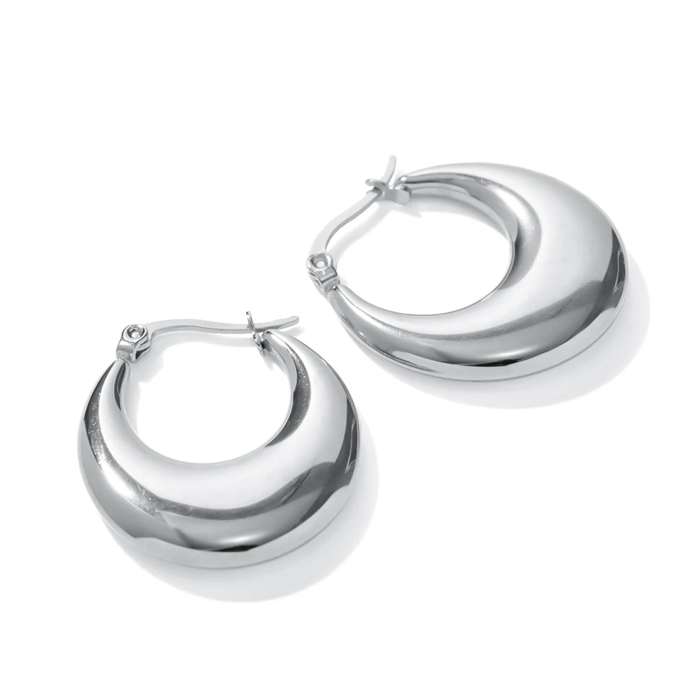 

J&D Low Key Luxury Ladies Earrings Stainless Steel Chunky Hoop Earrings Hollow Silver Huggie Earrings