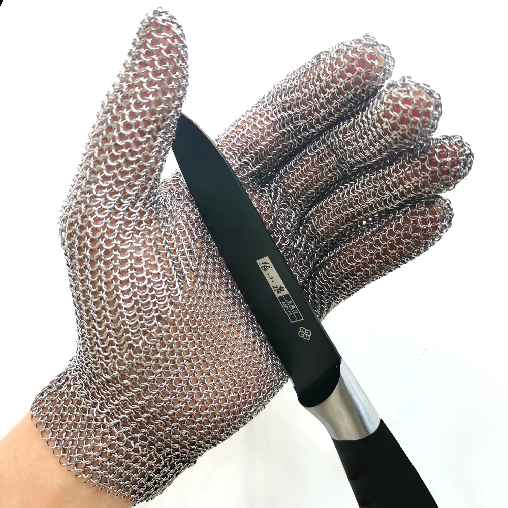 

Butcher Food Contact 304L Five Finger Metal Hook Cut Resistant Stainless Steel Mesh Chain Mail Gloves