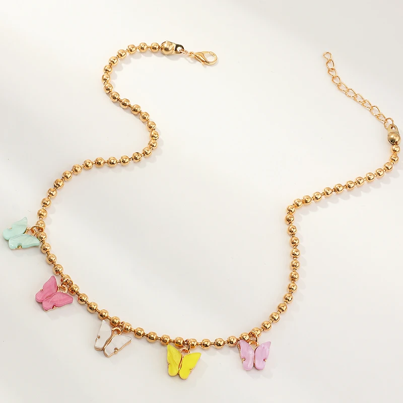 

Wholesale Fashion Butterfly Necklace Gold Plated Cuban Link Chain Butterfly Necklace For Girls