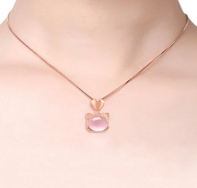 

s925 sterling silver natural pink crystal jewelry clavicle chain hibiscus stone pendant necklace temperament versatile, Picture shows