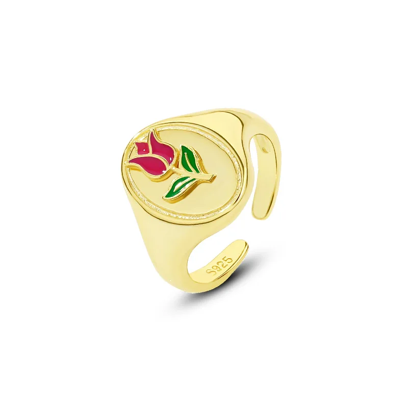 

VIANRLA 925 Sterling Silver Ring 18K Gold Plated Colorful Flowers Shape Minimalism Ring For Women Jewelry Gifts