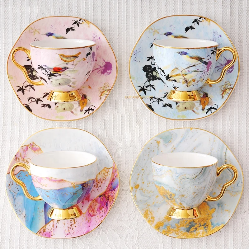 

Coffee Cup European Style Small Luxury English Pastoral Style Afternoon Tea Set Bone China Red Brid Tea Cup And Saucer Ceramic, Customized color