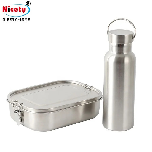 

Nicety new arrival 304 stainless steel lunch box airtight food containers with double wall insulated water bottle for kids, Sliver
