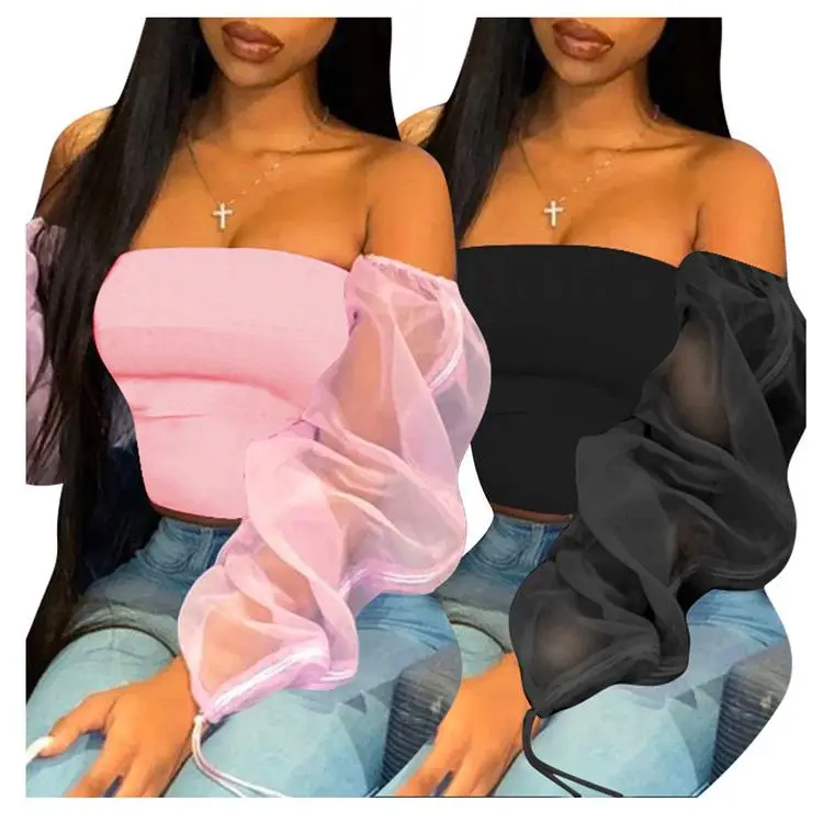 

XINYI 115 Latest Design 2020 Summer Ladies Fashionable Casual Off The Shoulder Sexy Perspective Women Tops Shirt And Blouse