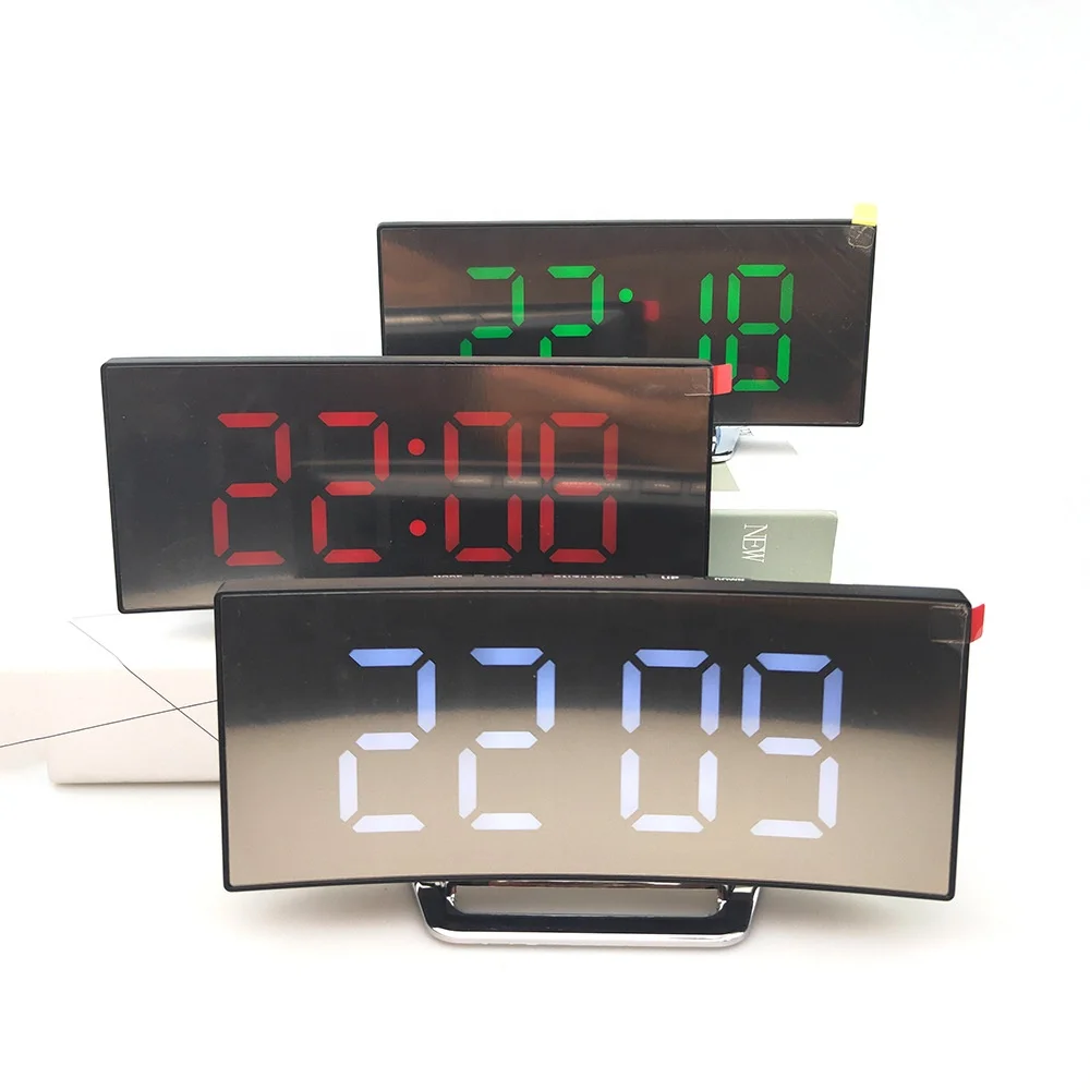 

Hot Sale Large Screen Led Smart Alarm Clock Modern Multifunctional Desk Table Digital Snooze Home Office Led Mirror Clock