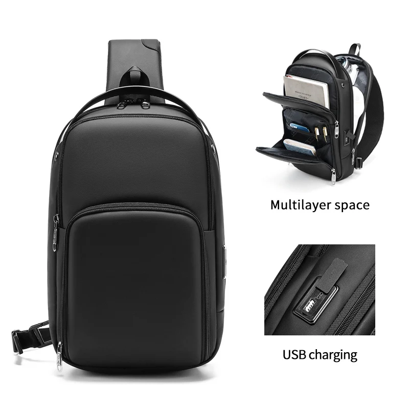 

New Wholesale Custom Logo Sports Crossbody Back Pack Mens Chest Bag Anti Theft Waterproof Shoulder Sling Bag, Black