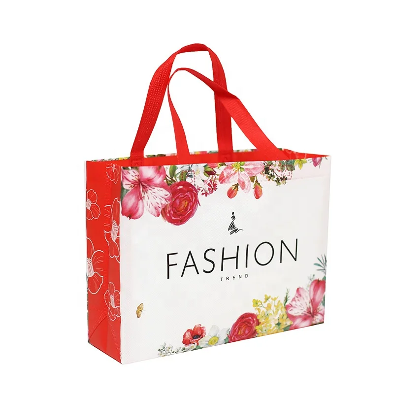 

red ultrasonic matte pp non woven laminated bags floral for gifts packing, Oem