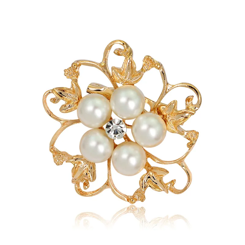 

Elegant Flower Shaped Alloy Pins Simulated Pearl Crystal Flower Floral Rhinestone Brooch