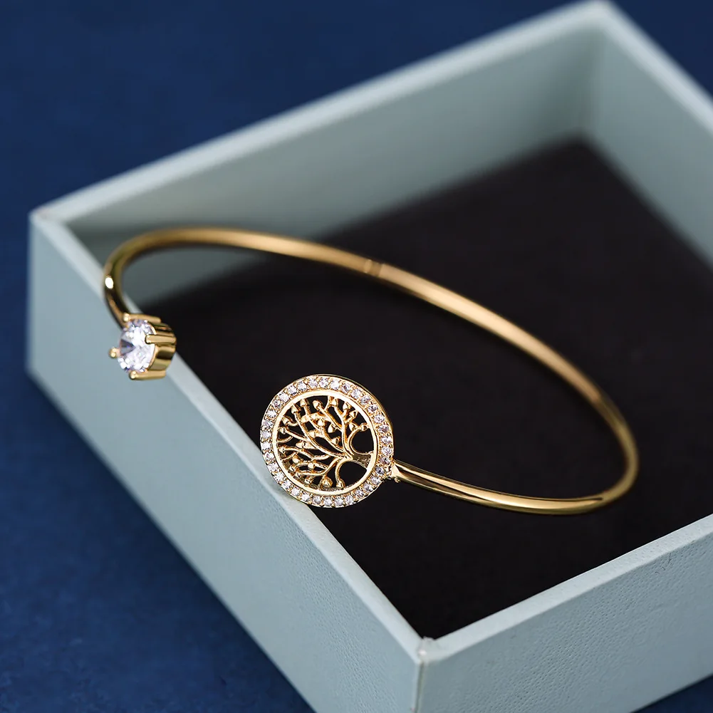 

Amazon Hot Vintage Gold Plated Life Tree Brass Zircon Charm Bracelet Statement Expandable Adjustable Wire Cuff Bangle Bracelet