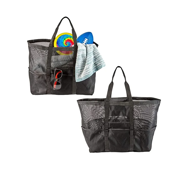 

sheer bags drawstring mesh Heavy Duty Durable Custom Grocery Beach Mesh Shopping Tote Bags With Zipper mesh beach bag