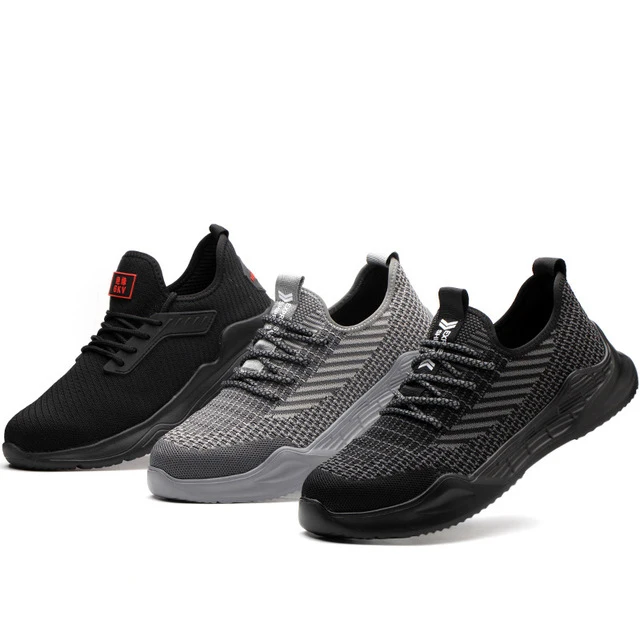 

Wholesale Lightweight Men Steel Toe protect Casual Sports Working Safety Shoes For Construction, Black/grey
