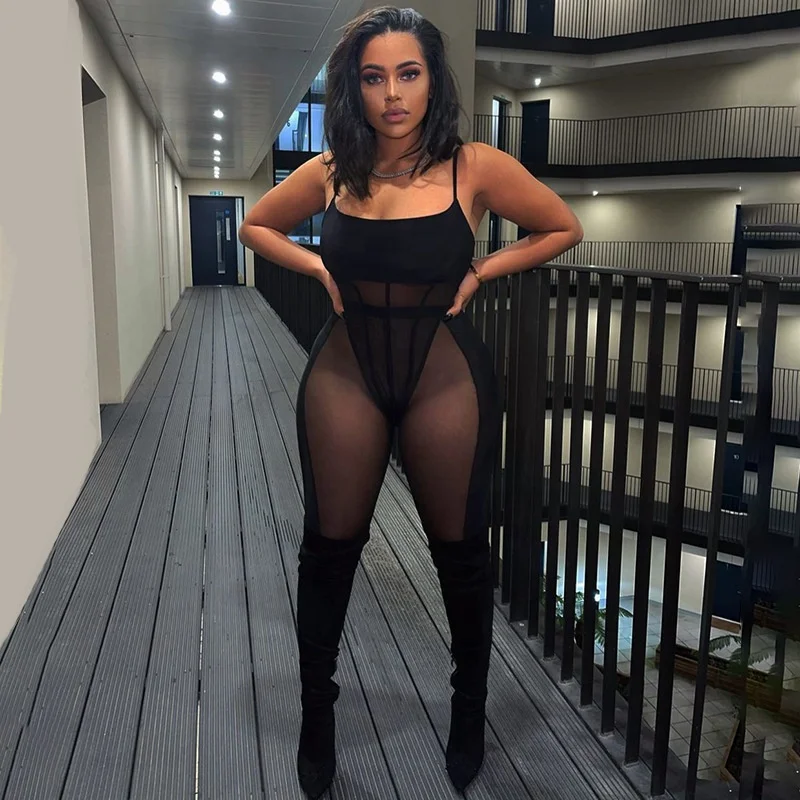 

Sleeveless Waistless Sling Jumpsuit Two Piece Cutout Tight Trousers Set