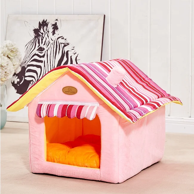 

Portable Pet House Tent Cotton Pad Cushion Washable Foldable Indoor Plush Cat Nest Bed, Green, yellow, red, brown, pink, blue