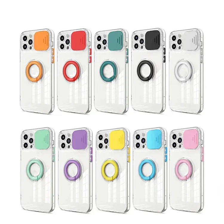 

Amazon Hot For iPhone with Phone Ring Holder Colorful Clear Hard Back Impact Resist Extreme Durable Protective Cover Phone Cases, 10 colors