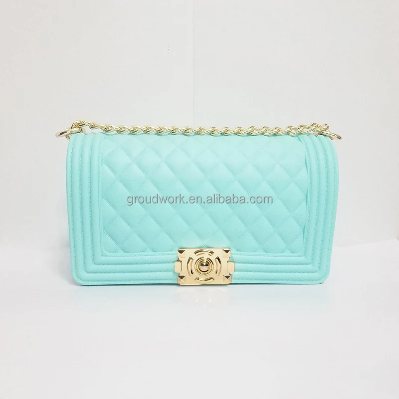 

GW Customized LOGO Clear PVC Jelly Lady Fashion Handbags solid color women chain bag 2021 latest elegant women handbag, Rich