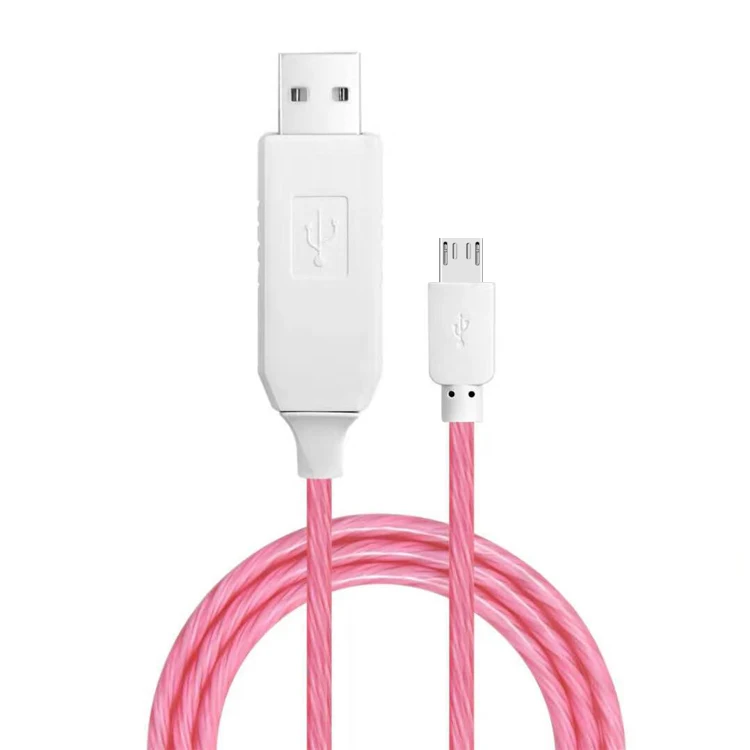 
2.4A fast data charger cable soft TPE material mobile phone use micro 8 pin usb C led flowing cable 