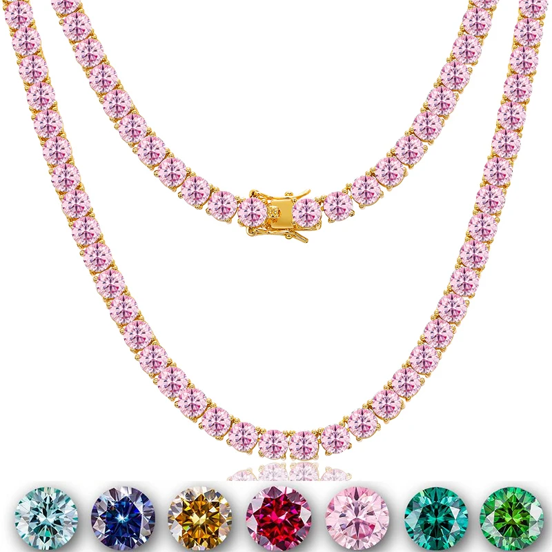 

2022 Fashion Jewelry Custom 3mm 4mm 5mm 6mm Yellow VVS Moissanite Diamond Tennis Chain Necklaces For Women