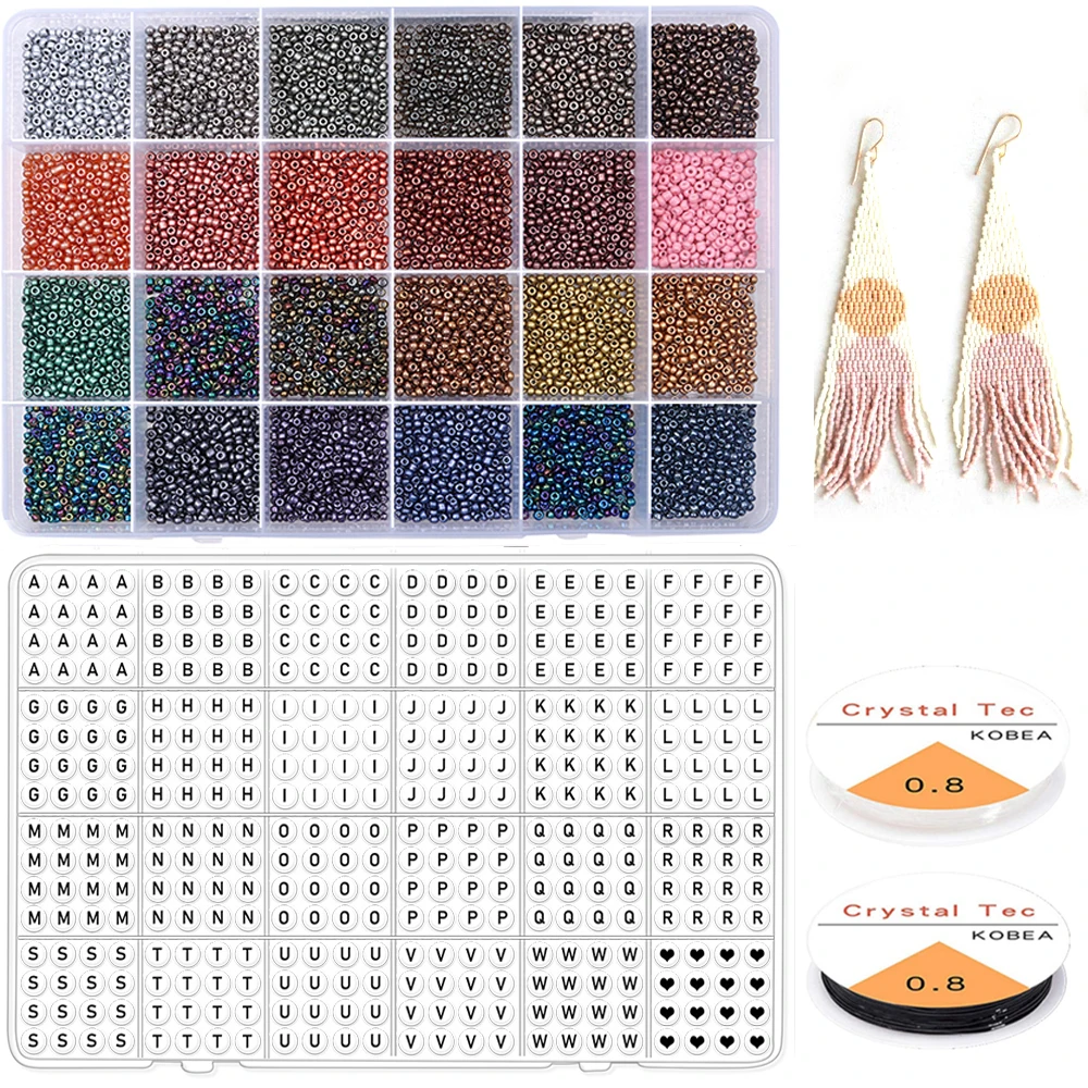 

M027 Glass Seed Beads Started Kit Alphabet Beads Kit with Tool Kit for DIY Craft Bracelet Jewelry Making Supplies, Multi-colors