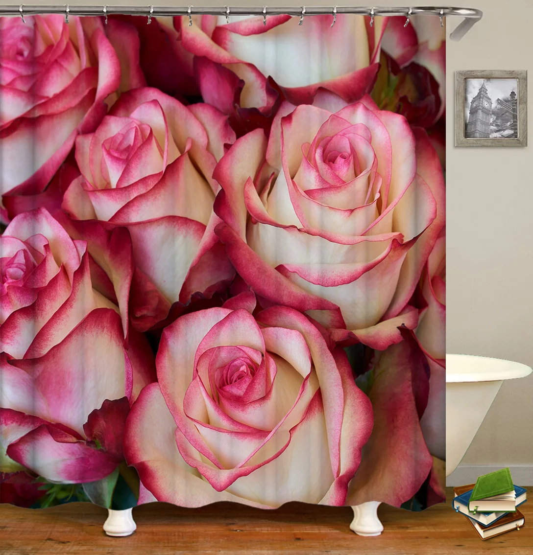 

Digital printing 3D flower shower curtain, brightly decorated polyester shower curtain for bathroom/, Customized color