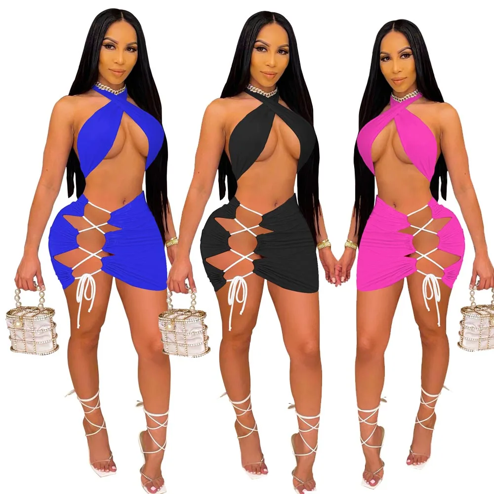 

2021 summer color block tank top short two piece skirt set women 2 piece outfits