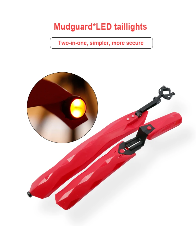 WEST BIKING Bike Fenders with Led Taillight Front Rear Mudguards Bicicleta MTB Quick Release Mountain Portable Bicycle Fender