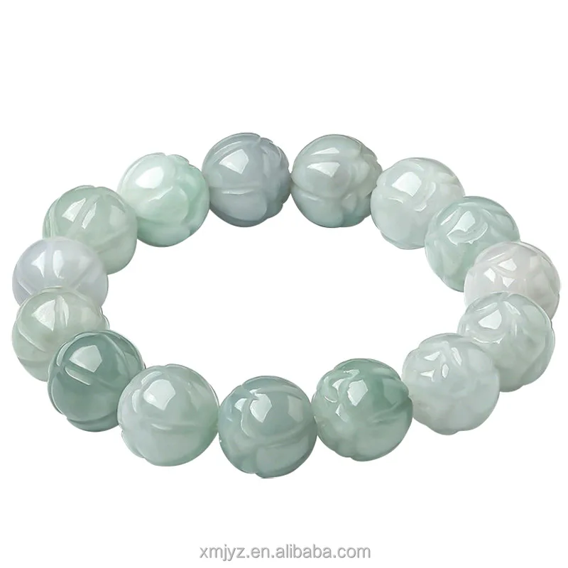 

Certified Grade A Natural Myanmar Jadeite Lotus Bracelet 13.5Mm Lotus Beads Jade Bracelet Men's Bracelet Women's Wholesale